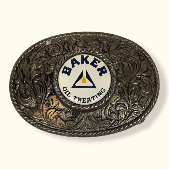 Vintage Baker Oil Treating Brass Belt Buckle - Picture 1 of 8